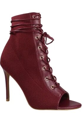 BCBGMAXAZRIA Sirena Peep-Toe Lace-Up Ankle Bootie in Burgundy